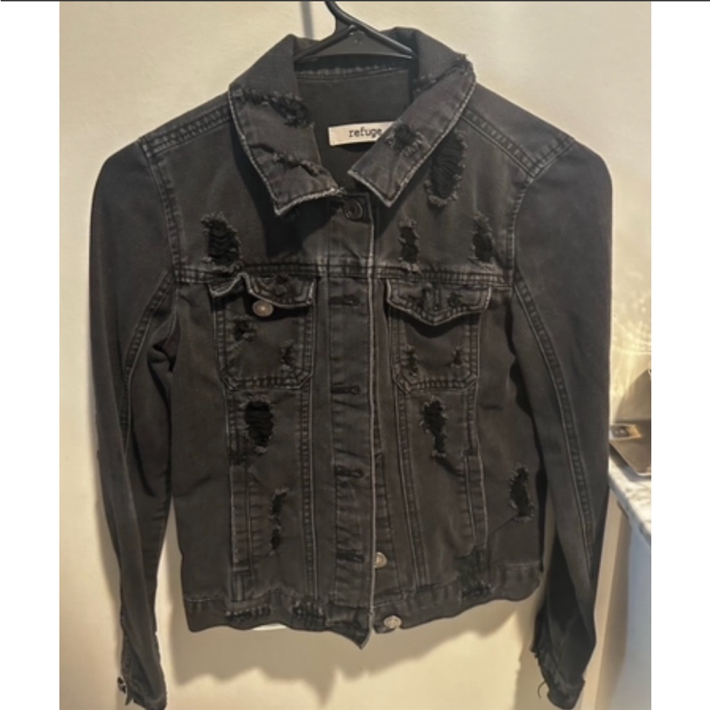 Black Denim Refuge Ripped Jean Jacket